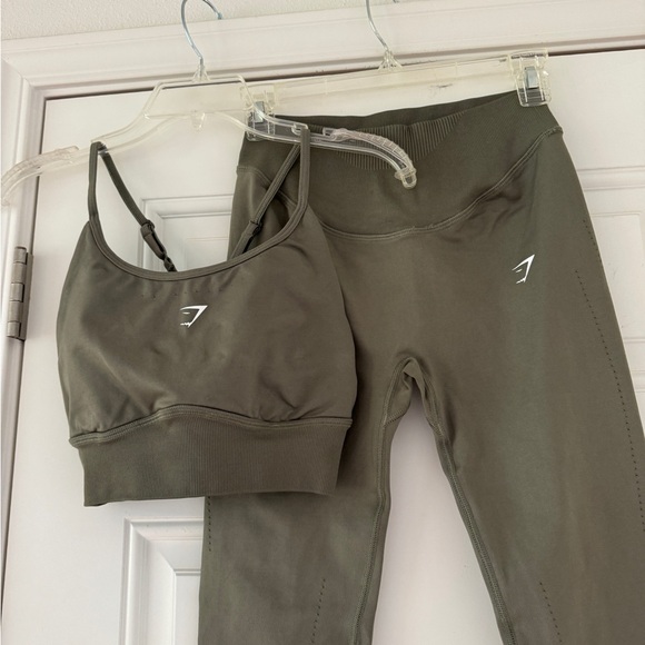 Gymshark Sweat Seamless leggings and longline bra top SET size S Dusty Olive - Picture 3 of 11
